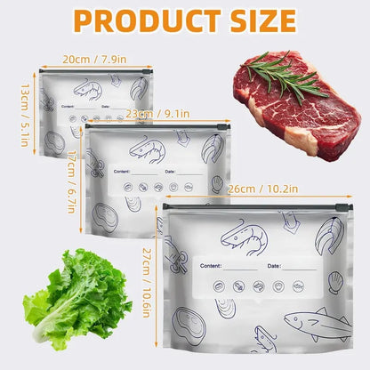 2026 New Resealable Vacuum Zipper Pouches for Food, Stand Up Foil Sealable Bags with Label and Zip Lock for Vegetable Fruit Meat