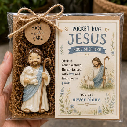 ✨✝️ Faith Pocket Hug Glass Keepsake – Jesus, Mary & Guardian Angel Encouragement Gift