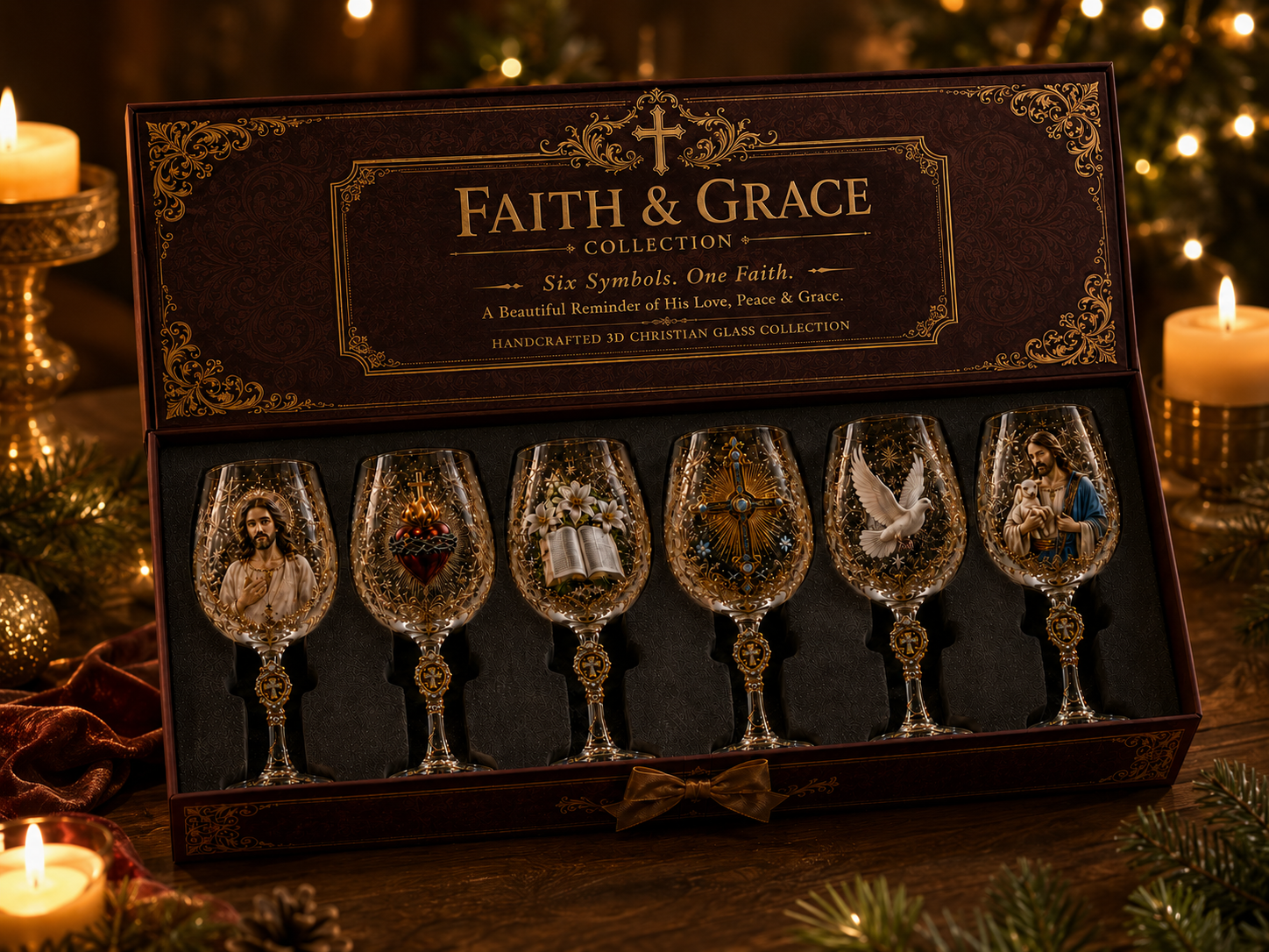 ✝️Faith & Grace 3D Christian Wine Glass Set ✨🎁