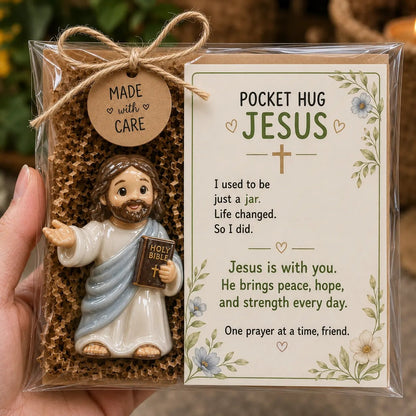 ✨✝️ Faith Pocket Hug Glass Keepsake – Jesus, Mary & Guardian Angel Encouragement Gift