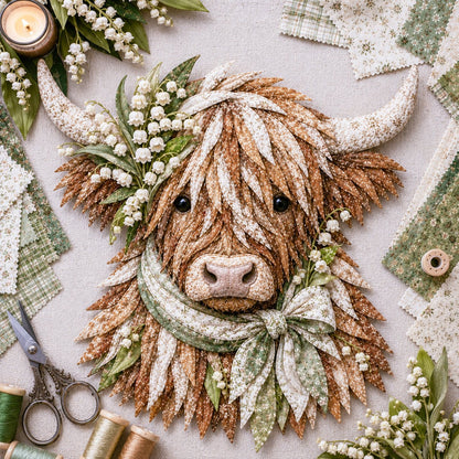 🔥 🐮 DIY Highland Cow 3D Fabric Art Kit with Beautiful Birth Flower Design 🌸✨