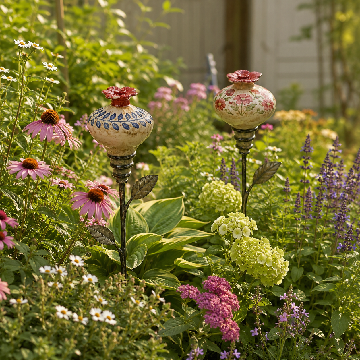 Vintage Hummingbird Feeder Garden Decor Stake