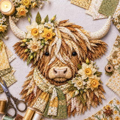 🔥 🐮 DIY Highland Cow 3D Fabric Art Kit with Beautiful Birth Flower Design 🌸✨