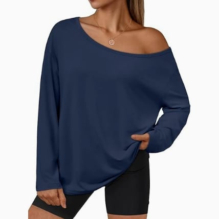 Women's Off-Shoulder Thin Sweatshirt/Tees, Wide Neckline Loose Pullover, Long Sleeve Fashion Loose Fit Top💗Buy Two Free Shipping