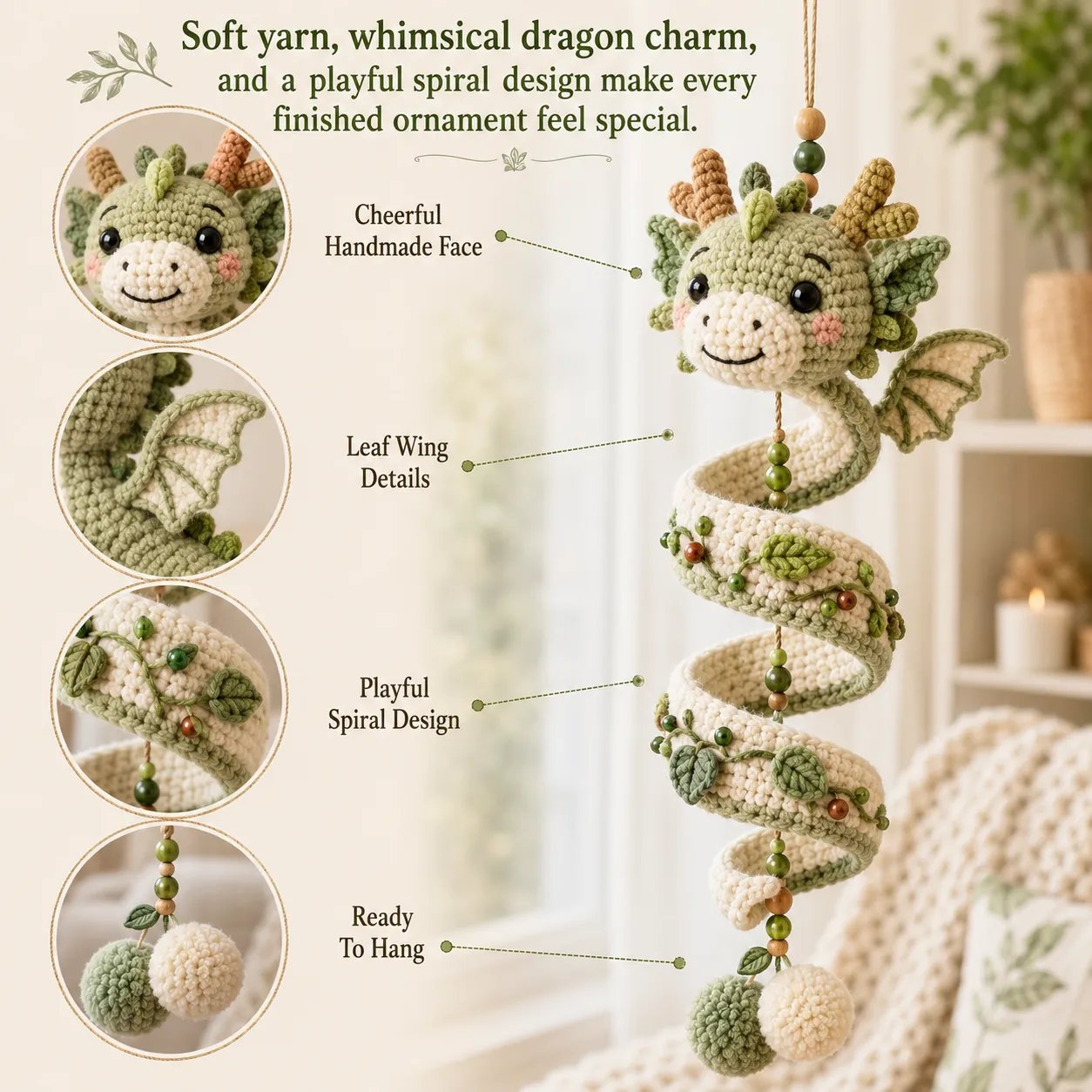 ✨Copy of Buy 3 Get 1 Free | 🐉 Beginner-Friendly DIY Enchanted Dragon Spiral Hanging Ornament Kit | Complete Kit with All Tools & Step-by-Step Guide Included 💕