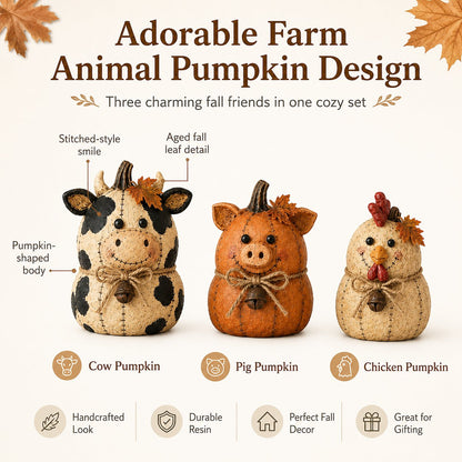 Adorable farm animal pumpkin design cow pig chicken