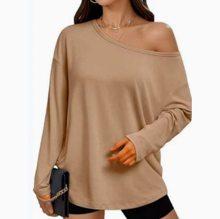 Women's Off-Shoulder Thin Sweatshirt/Tees, Wide Neckline Loose Pullover, Long Sleeve Fashion Loose Fit Top💗Buy Two Free Shipping