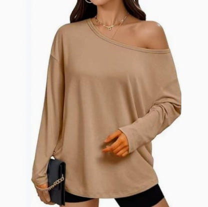 Women's Off-Shoulder Thin Sweatshirt/Tees, Wide Neckline Loose Pullover, Long Sleeve Fashion Loose Fit Top💗Buy Two Free Shipping