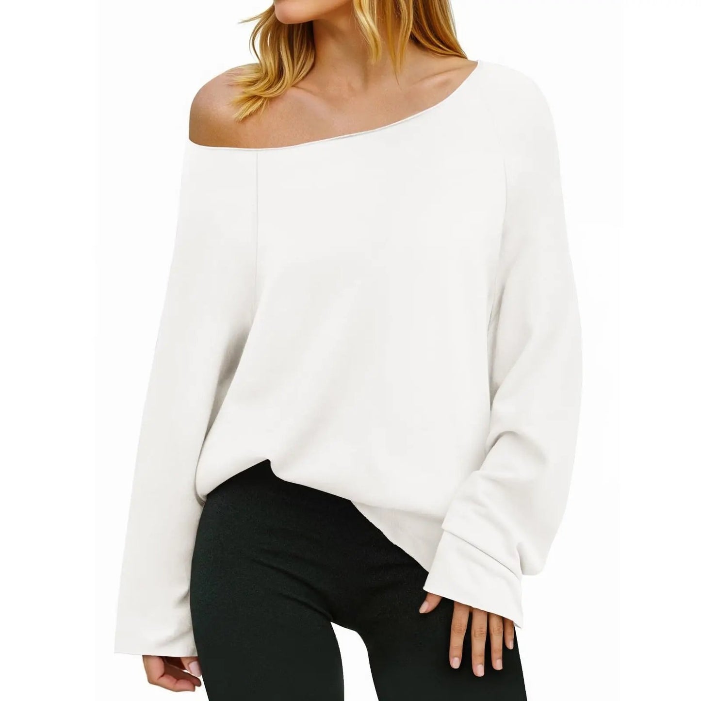 Women's Off-Shoulder Thin Sweatshirt/Tees, Wide Neckline Loose Pullover, Long Sleeve Fashion Loose Fit Top💗Buy Two Free Shipping