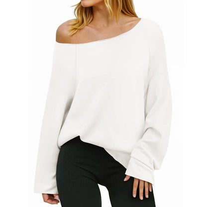 Women's Off-Shoulder Thin Sweatshirt/Tees, Wide Neckline Loose Pullover, Long Sleeve Fashion Loose Fit Top💗Buy Two Free Shipping