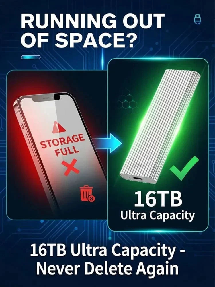 ⏳ LIMITED-TIME MEGA SALE | 16TB Large-Capacity Type-C Portable Mini SSD
