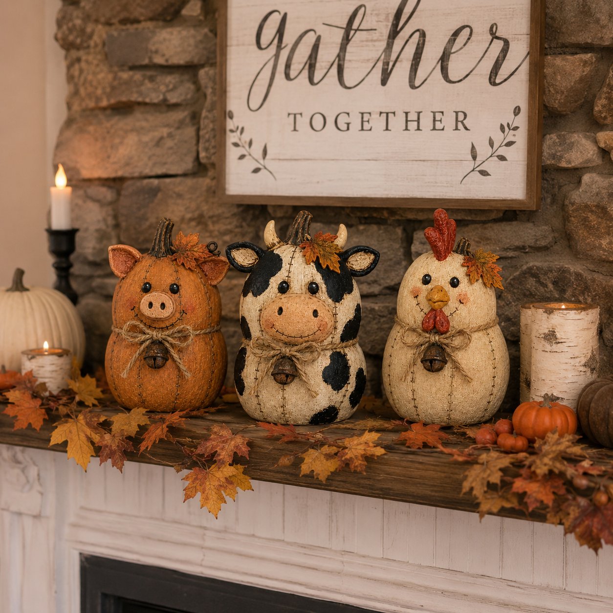 Farm pumpkin friends gather together