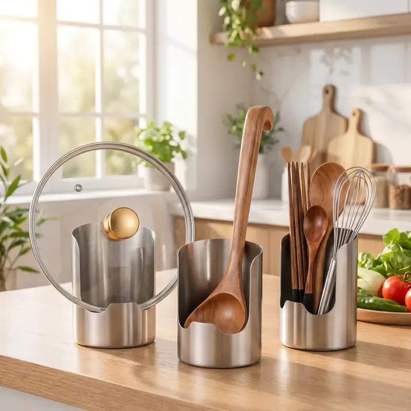 ⭐Thickened Stainless Steel Utensil Organizer, Rust Resistant Easy to Clean