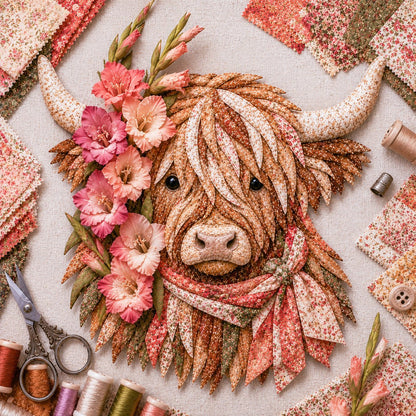 🔥 🐮 DIY Highland Cow 3D Fabric Art Kit with Beautiful Birth Flower Design 🌸✨