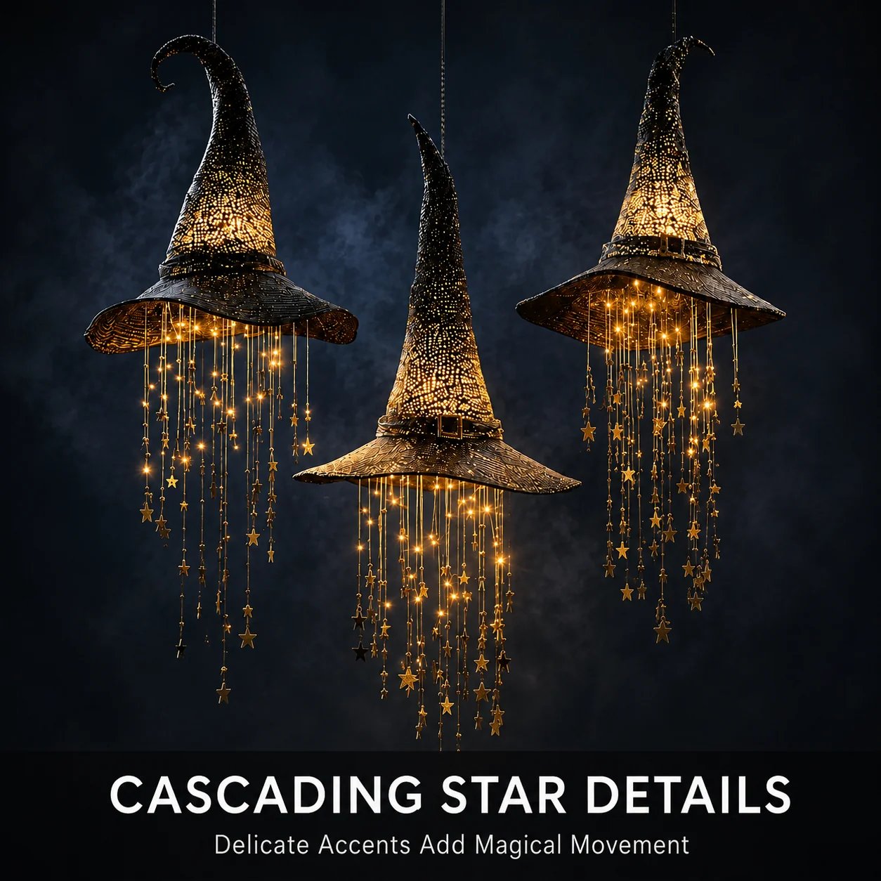 3 Pack Lighted Hanging Witch Hat Star Garland Halloween Decor