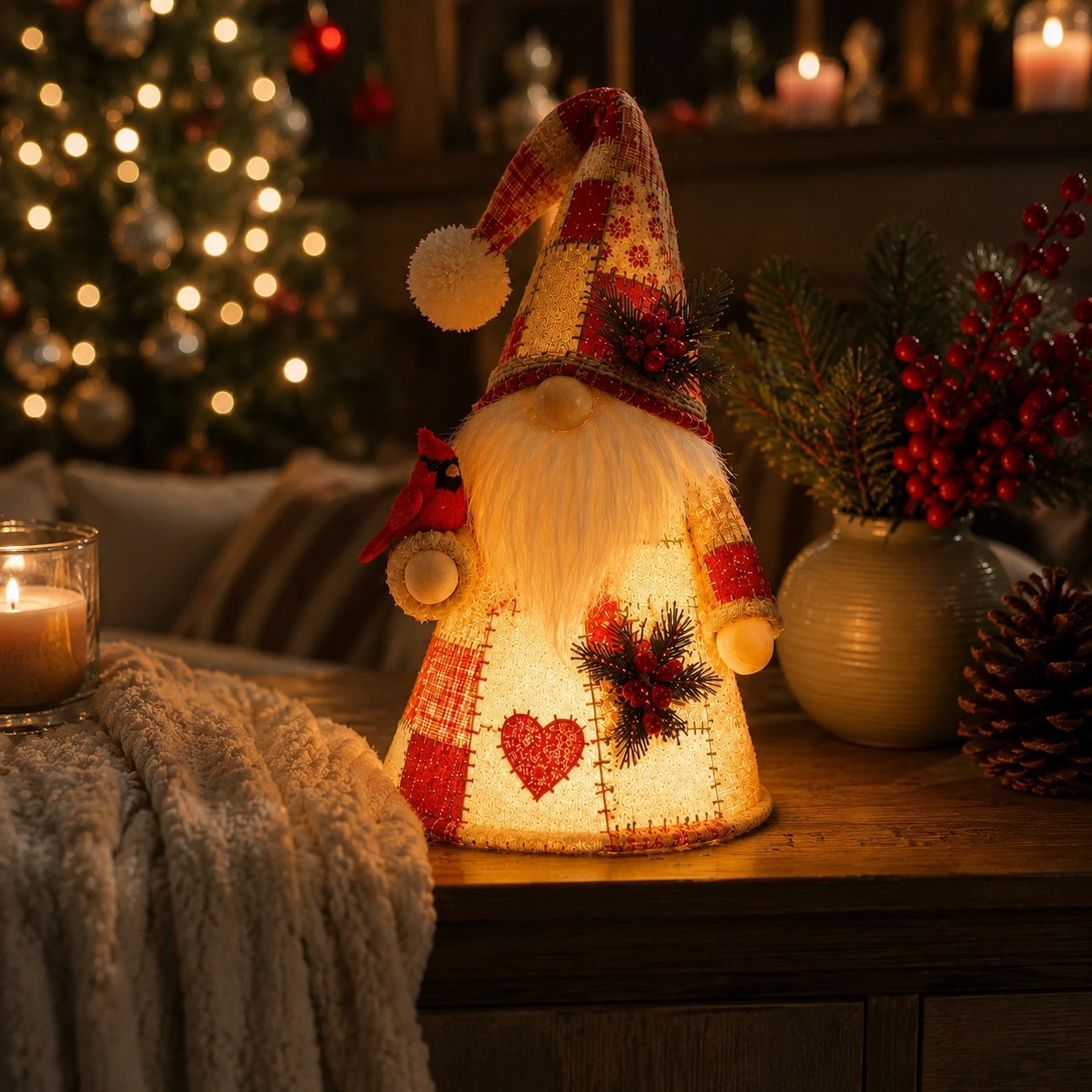 🔥LAST DAY 49% OFF 🐦 Patchwork Bird Gnome Light | Farmhouse Holiday Decor