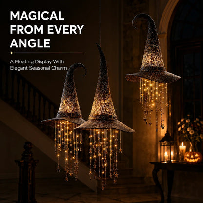 3 Pack Lighted Hanging Witch Hat Star Garland Halloween Decor