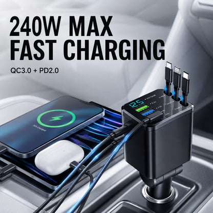 ⚡240W Fast Retractable Car Charger