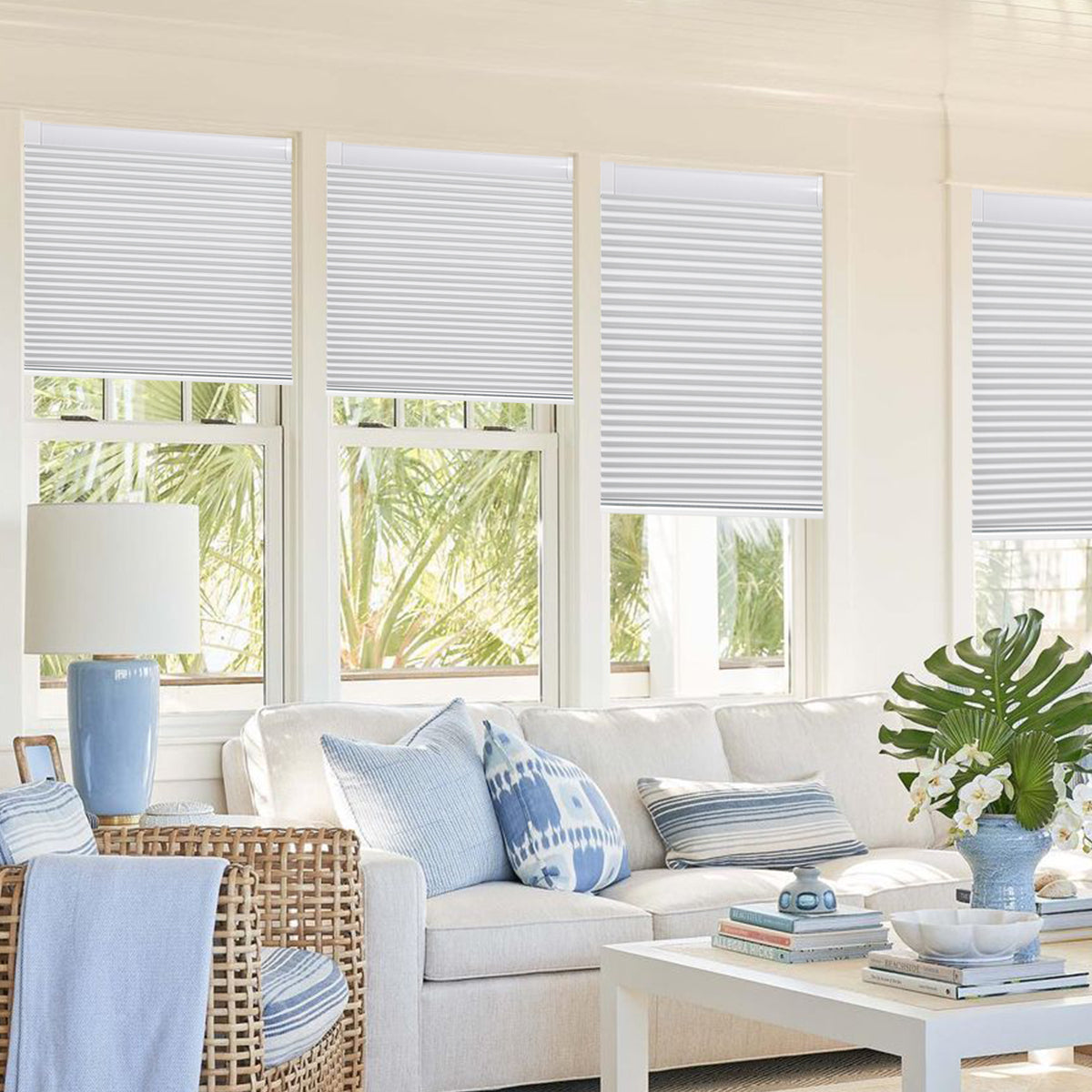 Cordless No Drill Cellular Shades – Custom Size Blackout Honeycomb Shades for Windows