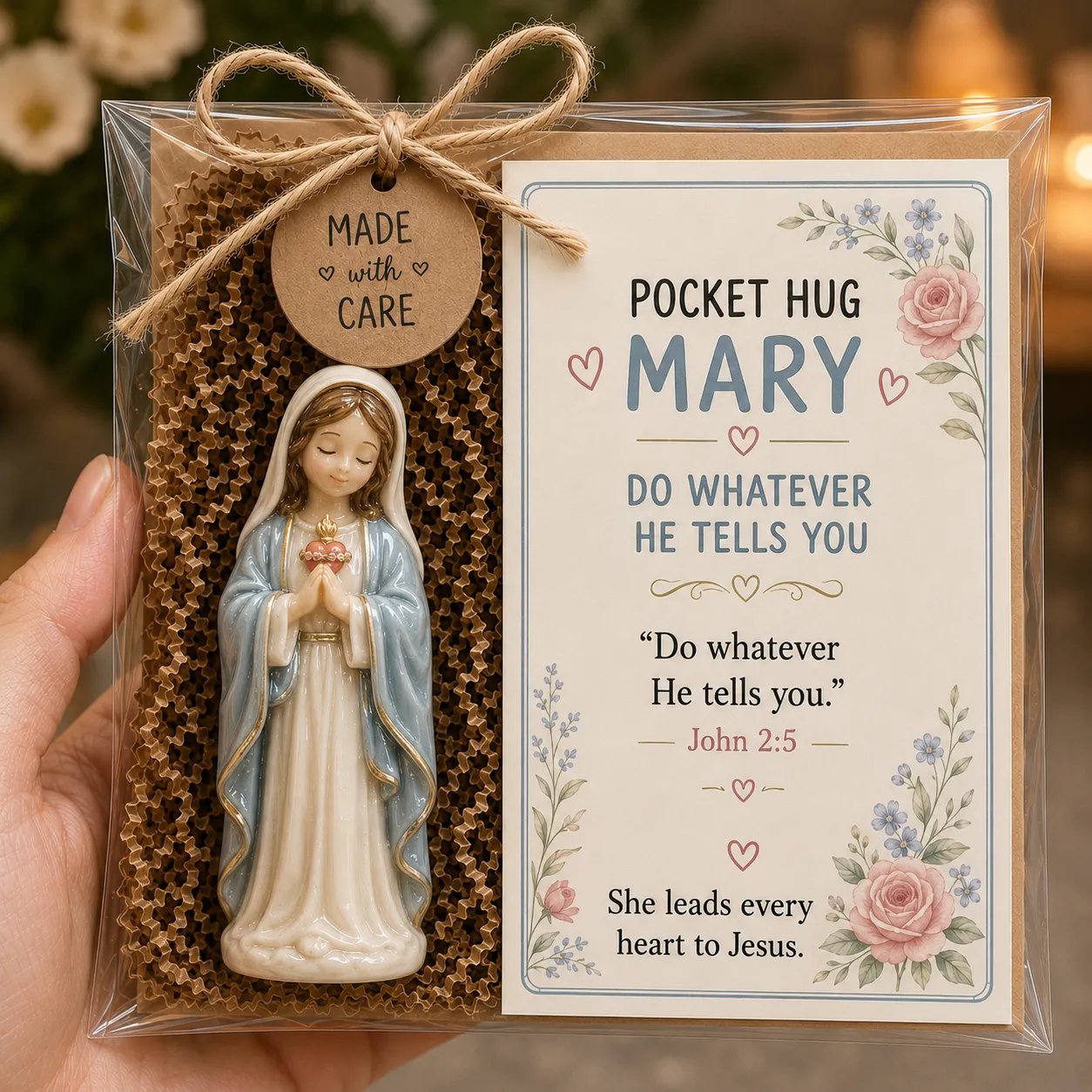 ✨✝️ Faith Pocket Hug Glass Keepsake – Jesus, Mary & Guardian Angel Encouragement Gift