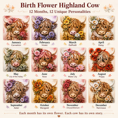 🔥 🐮 DIY Highland Cow 3D Fabric Art Kit with Beautiful Birth Flower Design 🌸✨