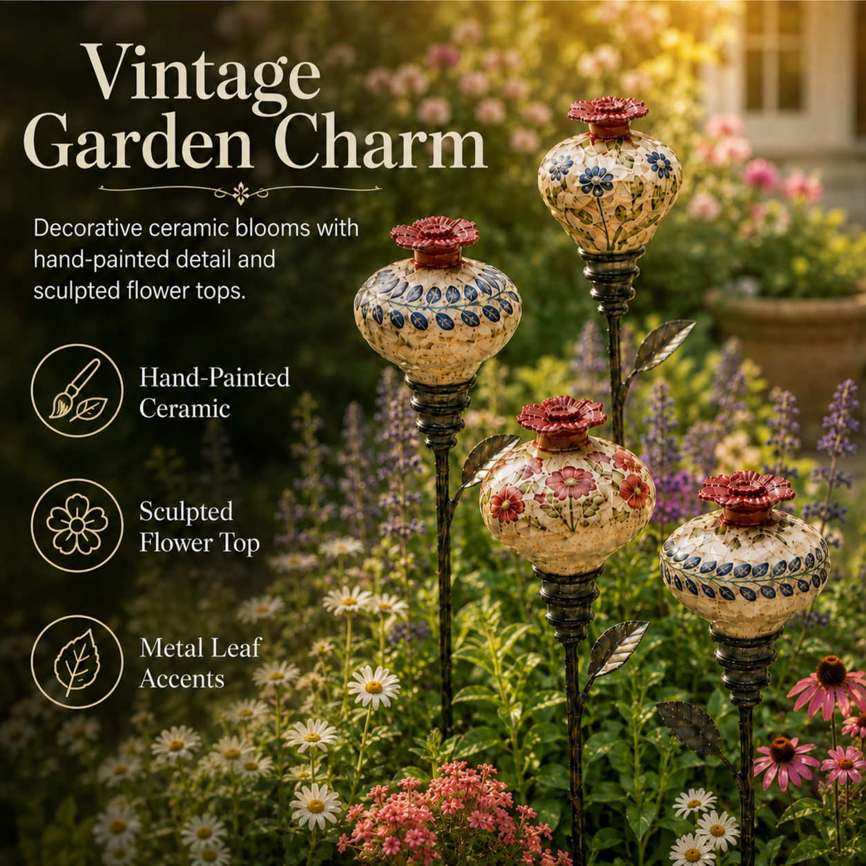 Vintage Hummingbird Feeder Garden Decor Stake