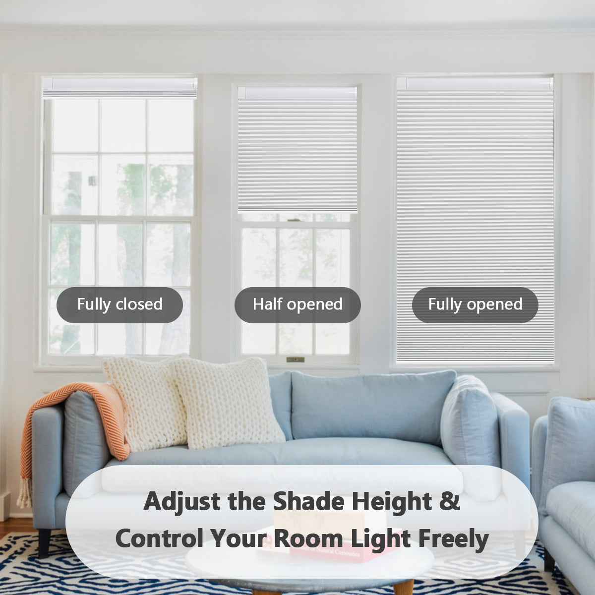 Cordless No Drill Cellular Shades – Custom Size Blackout Honeycomb Shades for Windows