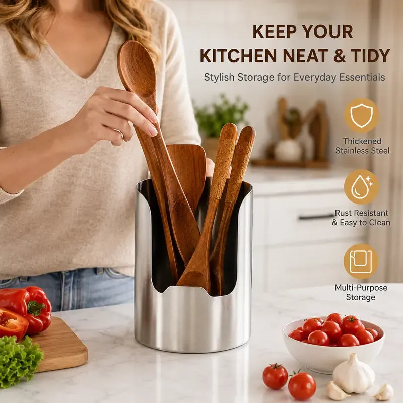 ⭐Thickened Stainless Steel Utensil Organizer, Rust Resistant Easy to Clean