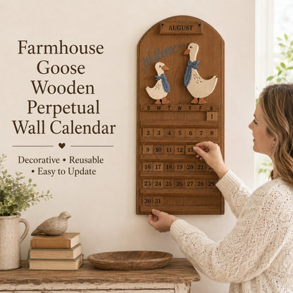 🦢 Farmhouse Goose Wooden Perpetual Wall Calendar