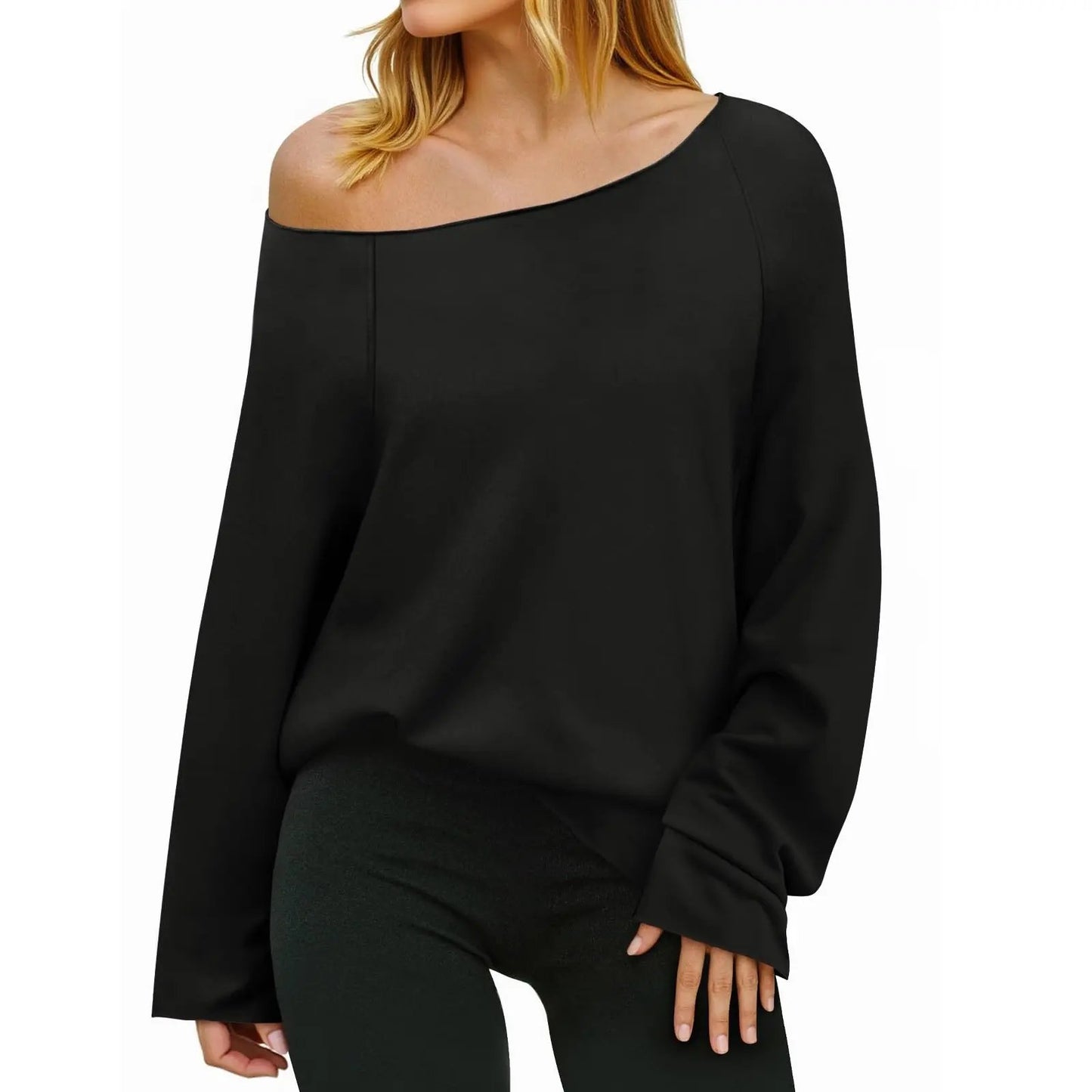 Women's Off-Shoulder Thin Sweatshirt/Tees, Wide Neckline Loose Pullover, Long Sleeve Fashion Loose Fit Top💗Buy Two Free Shipping