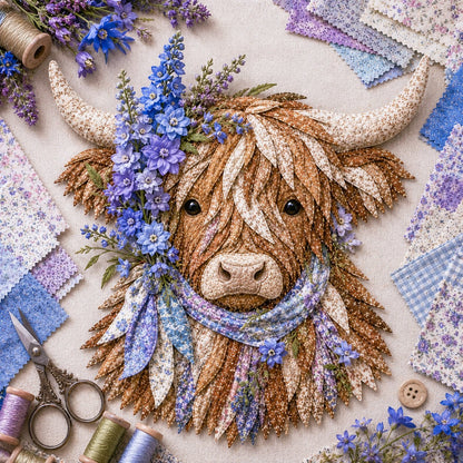 🔥 🐮 DIY Highland Cow 3D Fabric Art Kit with Beautiful Birth Flower Design 🌸✨