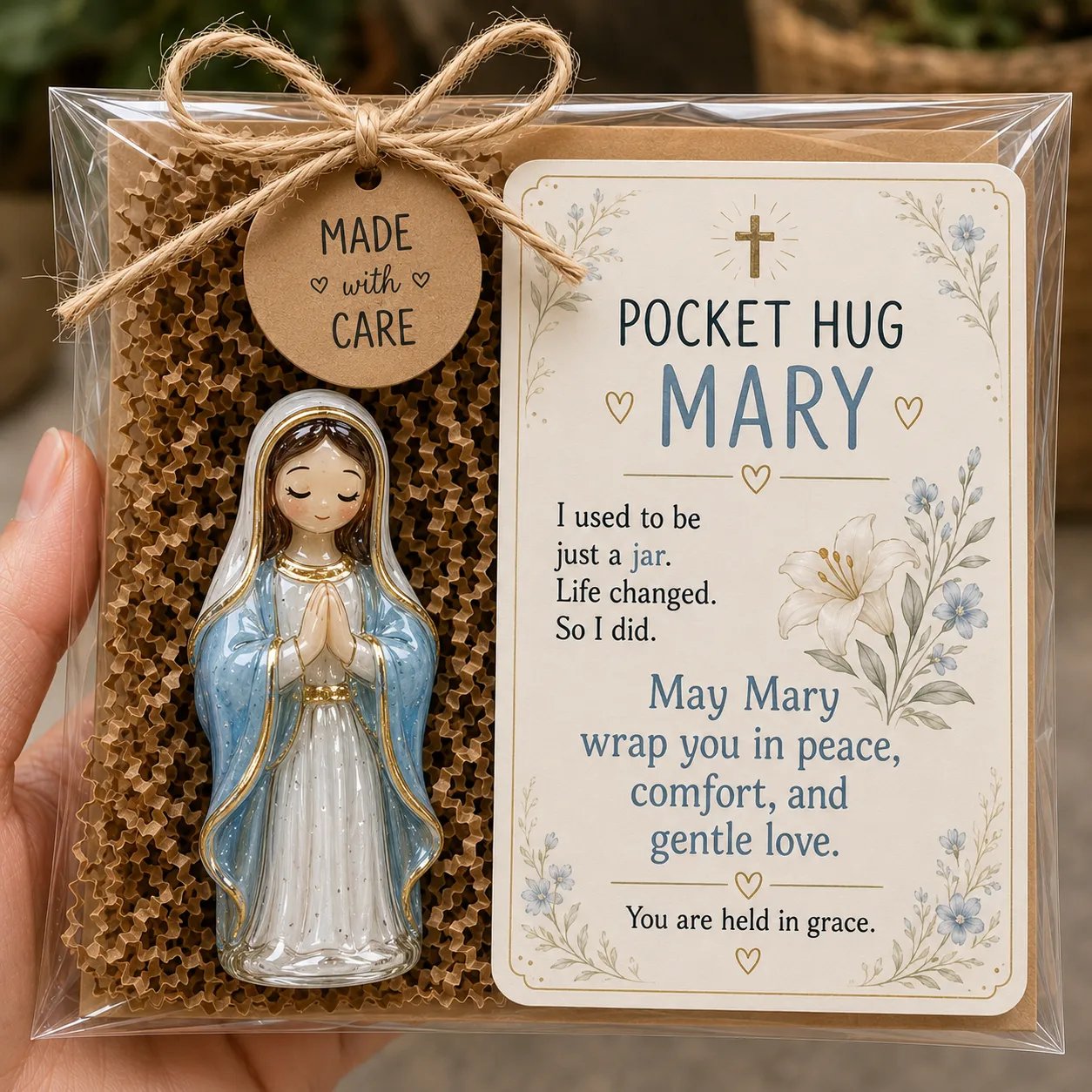 ✨✝️ Faith Pocket Hug Glass Keepsake – Jesus, Mary & Guardian Angel Encouragement Gift