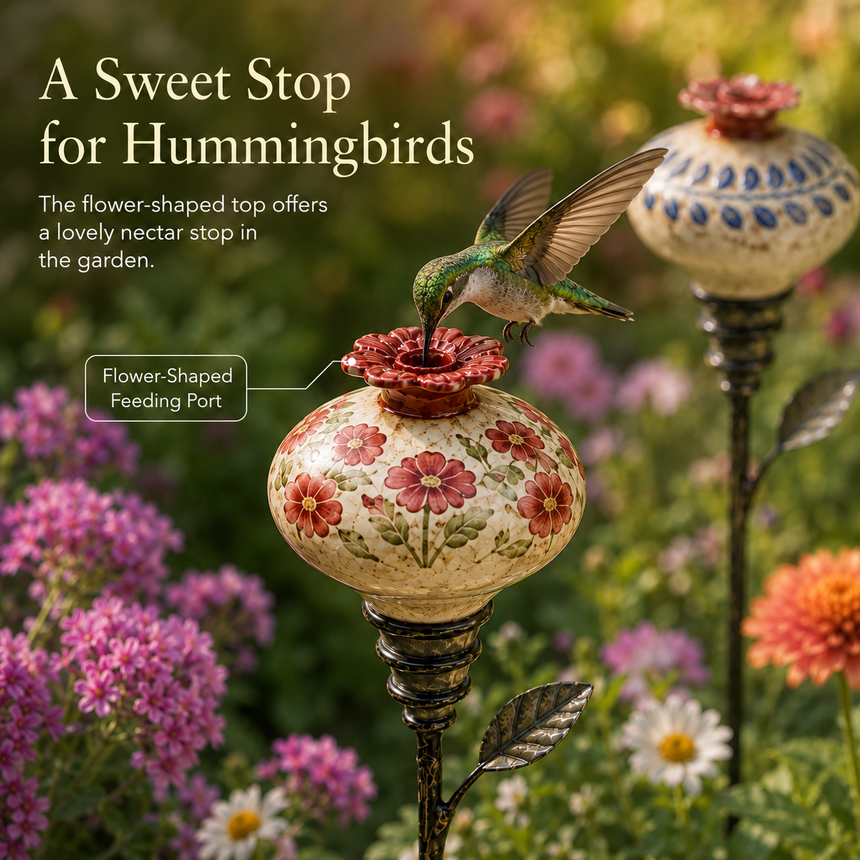 Vintage Hummingbird Feeder Garden Decor Stake
