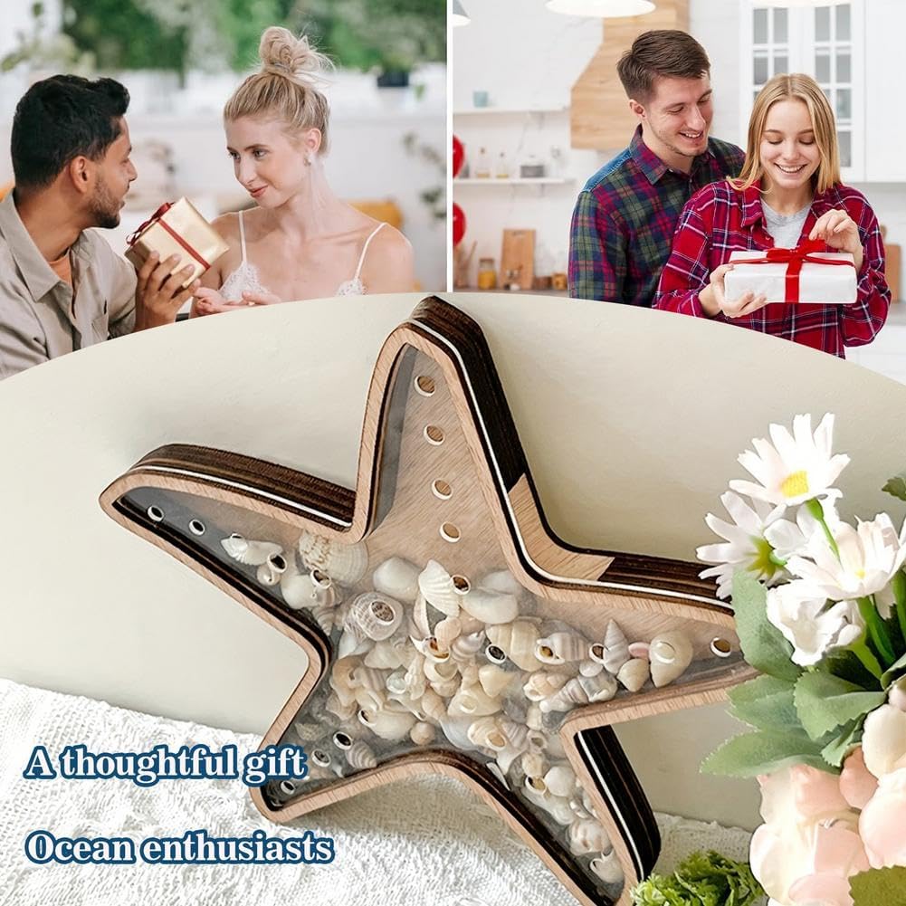 🌊Sea Shell Display Box Wooden Starfish Holder