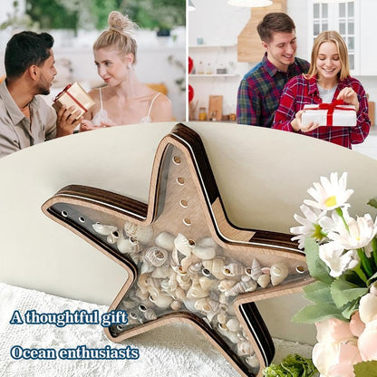 🌊Sea Shell Display Box Wooden Starfish Holder