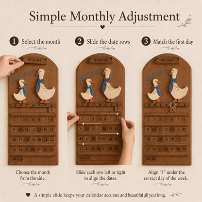 🦢 Farmhouse Goose Wooden Perpetual Wall Calendar