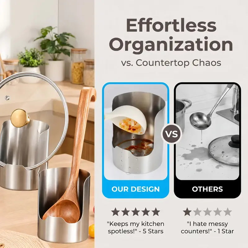 ⭐Thickened Stainless Steel Utensil Organizer, Rust Resistant Easy to Clean