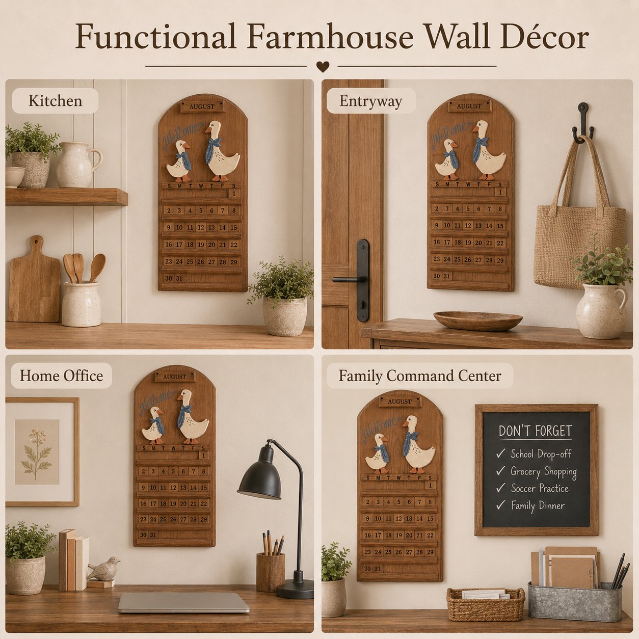 🦢 Farmhouse Goose Wooden Perpetual Wall Calendar