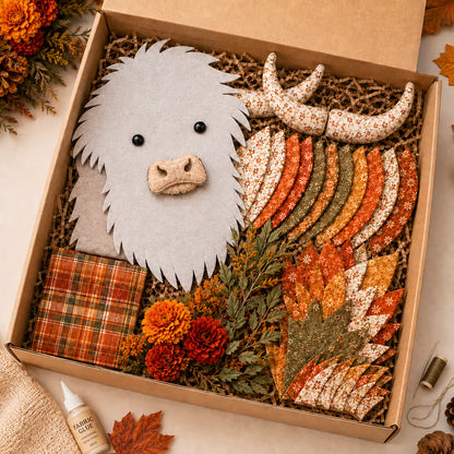 🔥 🐮 DIY Highland Cow 3D Fabric Art Kit with Beautiful Birth Flower Design 🌸✨