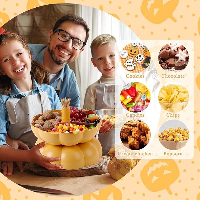 2-Tier Pumpkin Snack Bowl with Divided Trays