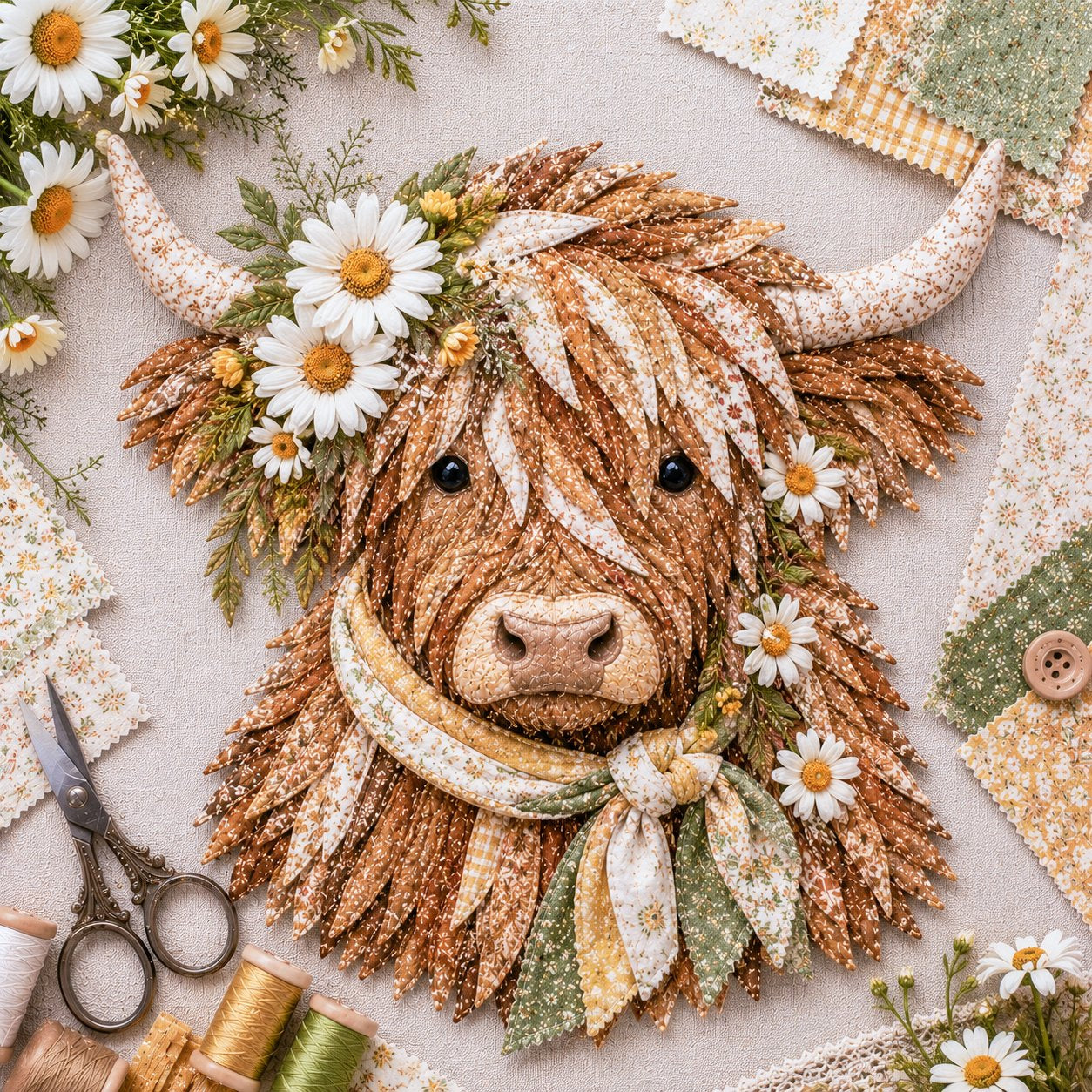 🔥 🐮 DIY Highland Cow 3D Fabric Art Kit with Beautiful Birth Flower Design 🌸✨
