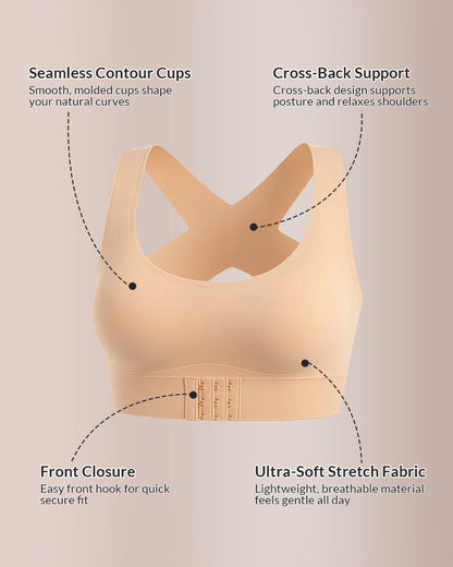 Hot Sale 70% OFF - Cross Back Front Closure Wireless Posture Support Bra