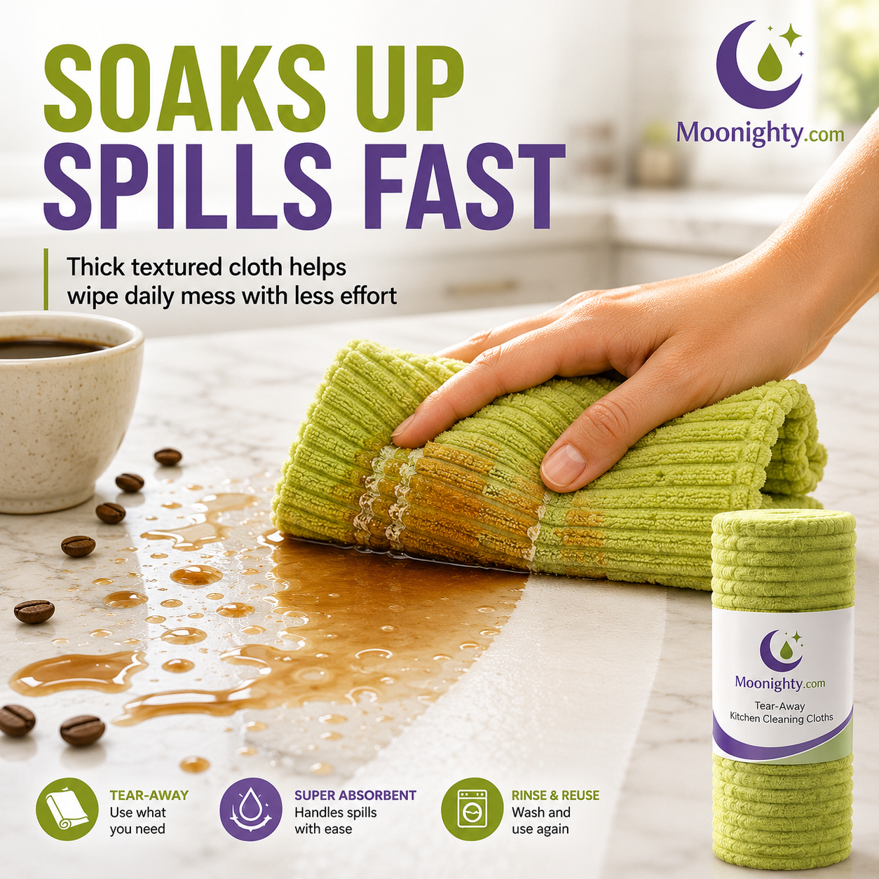 Premium Bamboo Fiber Microfiber Cloths – Tear-Off Design & Antibacterial Protection