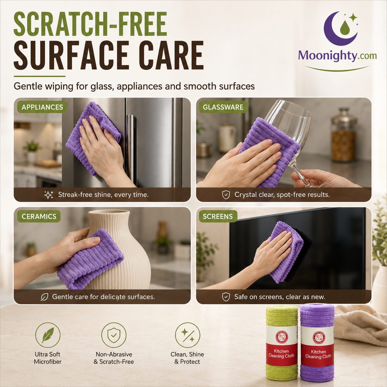 Premium Bamboo Fiber Microfiber Cloths – Tear-Off Design & Antibacterial Protection