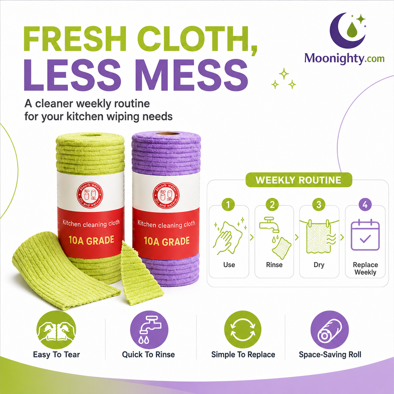 Premium Bamboo Fiber Microfiber Cloths – Tear-Off Design & Antibacterial Protection