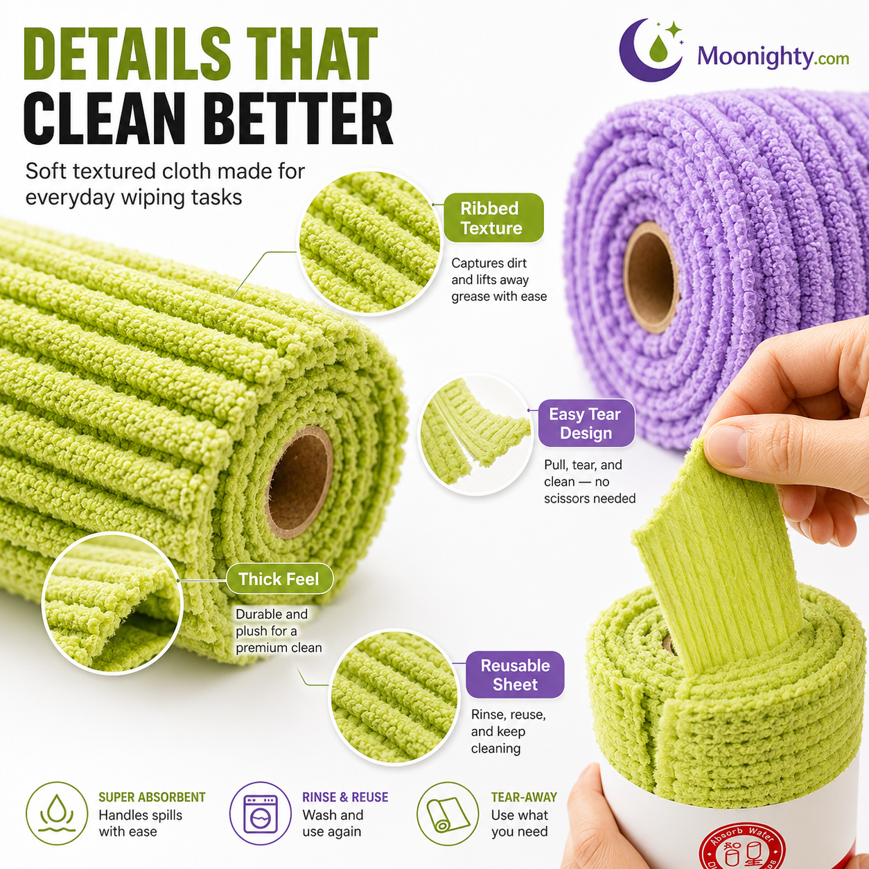 Premium Bamboo Fiber Microfiber Cloths – Tear-Off Design & Antibacterial Protection