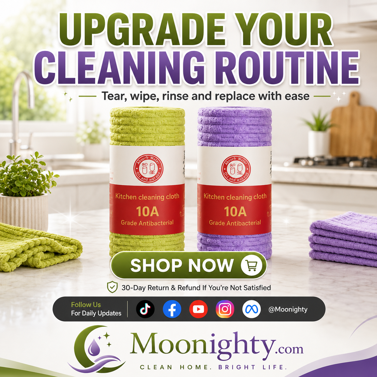 Premium Bamboo Fiber Microfiber Cloths – Tear-Off Design & Antibacterial Protection