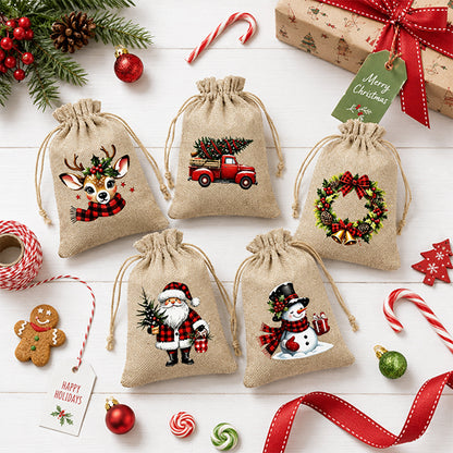 🎄Vintage Christmas Drawstring Gift Pouches | Holiday Treat & Party Favor Bags