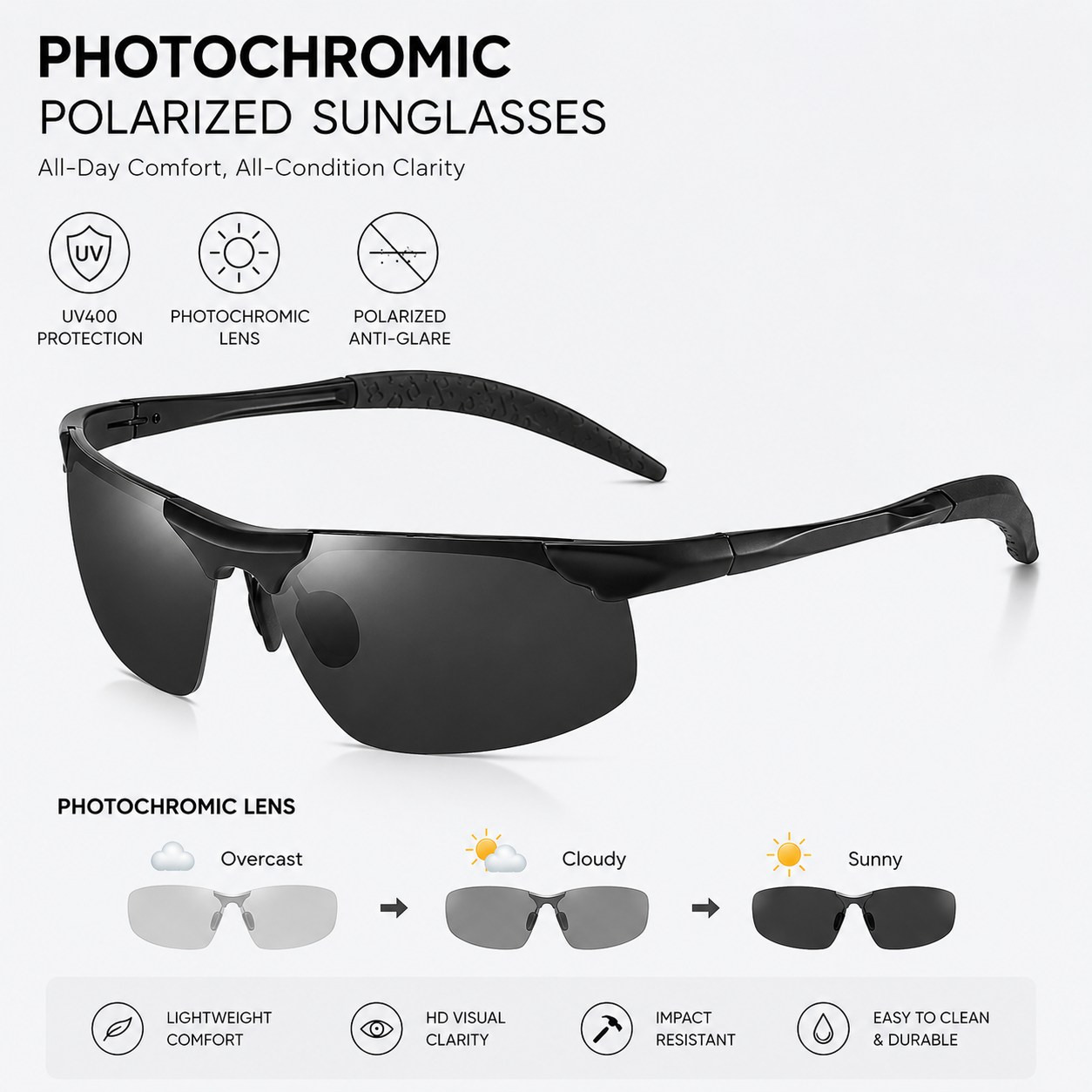 Photochromic Sunglasses with Anti-glare Polarized Lens