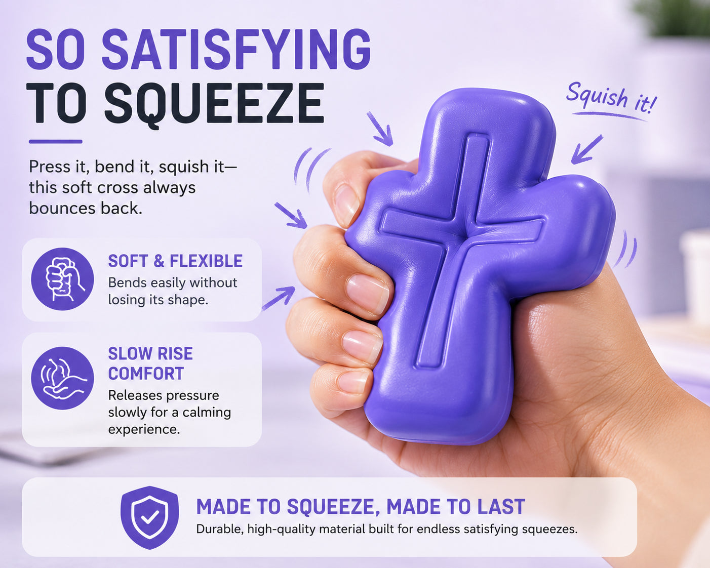 ✝️ Faith-Inspired Cross Squishy – Soft, Odor-Free & Satisfying Squeeze Toy